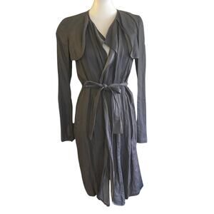 ELAINE KIM Trench Coat/Wrap Dress, Size Small, Dark Gray